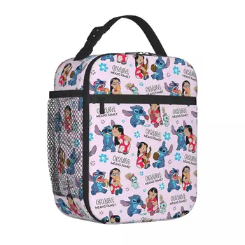 Disney Lilo & Stitch Изолированная сумка для ланча Сумка-холодильник многоразового использования Ohana Означает Семейный ланч-бокс большой емкости для пикника в офисе для девочек