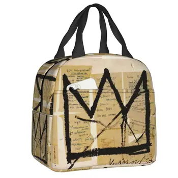 Женская сумка для ланча с граффити Basquiats Crown, сменный термоизолированный ланч-бокс для учебы, работы, хранения продуктов для пикника, сумки-тоут для еды