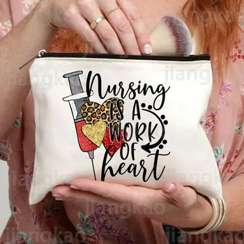 Уход за больными-это произведение искусства, косметичка с сердечным принтом, женская косметичка, Органайзер для туалетных принадлежностей, женская сумка для хранения белья, подарок медсестры