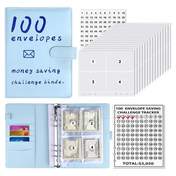 100 конвертов, книга задач по экономии денег, папка для составления бюджета, Бюджетная книга, набор задач по экономии денег (синий) Простота установки