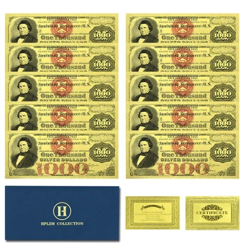 10шт и конверт Банкноты в золотой фольге в долларах США 1000 долларов США Сувенирные Памятные Украшения