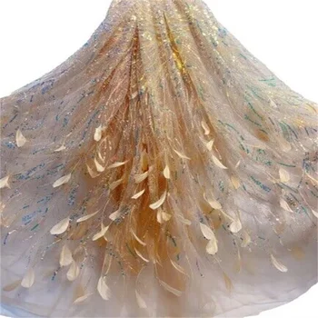 2023 Золотая Модная Французская сетка, вышивка 3D Блестками, бисером, Кружевная ткань, Африканская Нигерийская кружевная ткань для свадебного платья, Зеленая