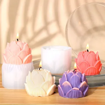 2023 Новая силиконовая форма для свечи Lotus Candle, набор для изготовления свечей из зеркальной смолы