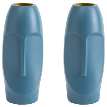 2X Абстрактная ваза в скандинавском минималистичном стиле из полиэтилена с человеческим лицом, декоративная ваза в форме головы для креативной витрины-синий