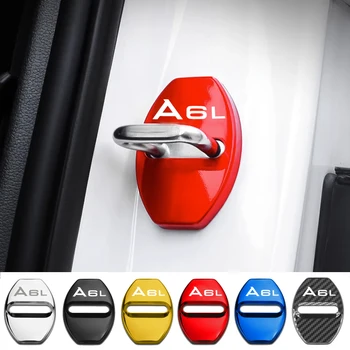 4ШТ Крышка дверного замка автомобиля, Антикоррозийная пряжка, стайлинг для Audi A6L, логотип, эмблема, Защитные чехлы из нержавеющей стали, Аксессуары