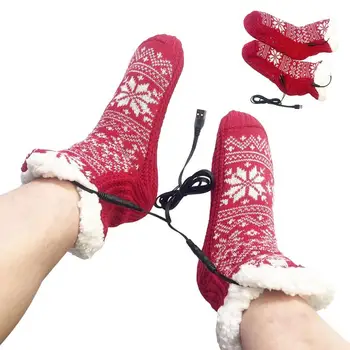 5V USD Носки с подогревом Зимние с рисунком снежинки Термальные Рождественские носки Для Хоккея на траве Открытый Кемпинг Катание На лыжах Домашний подарок для женщин