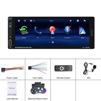 6,86-дюймовый автомобильный стереосистем 1 DIN, беспроводной, совместимый с Car Play Android Auto Mirror Link, Bluetooth-совместимый сенсорный монитор