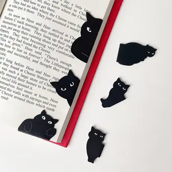 6 шт. Закладка с милым Черным котом, мультяшные магнитные зажимы для страниц, Книжный маркер для книг, Уникальные аксессуары для подарочных книг для чтения