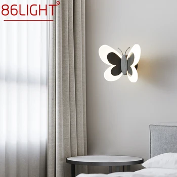 86LIGHT Внутреннее черное латунное бра с бабочкой LED 3 цвета Реалистичный креативный настенный светильник для кровати Декора гостиной