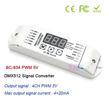 BC-834 Преобразователь сигнала 0-10 В/ШИМ 5 В/ШИМ 10 В DMX512 4-канальный сигнал DMX512/1990 в сигнал 0-10 В/ШИМ 10 В/ШИМ 5 В Диммер сигнала 12V-24V