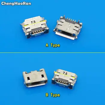ChengHaoRan 10шт Micro USB 5pin Разъем-розетка, Бычий рог, изогнутый/плоский рот, порт для зарядки мобильного телефона