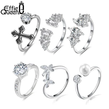 Effie Queen Кольцо с цветком из настоящего стерлингового серебра 925 пробы для женщин, мужчин, свадебное кольцо с бабочкой, кольца для пальцев регулируемого размера BR10