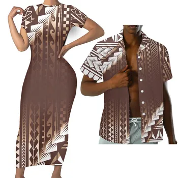 HYCOOL Светло-Коричневое Платье Самоанского Племени, Полинезийское Облегающее Скромное Платье С Коротким Рукавом Для Женщин, Летнее Повседневное Длинное Платье-Футболка
