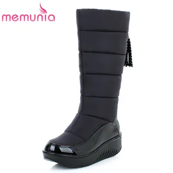 MEMUNIA/ Зимние ботинки для женщин, обувь на платформе из лакированной кожи, высококачественная обувь с кисточками, хлопковые зимние ботинки до середины икры, размер 35-44