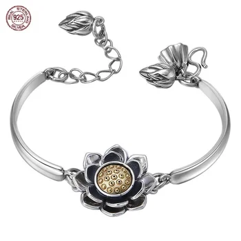 S925 Серебряный браслет luck to run женский ретро стиль креативный lotus простой темпераментный браслет в подарок подруге