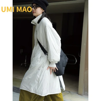 UMI MAO Winter New Plus Бархатная Куртка С Вертикальным Воротником На Хлопчатобумажной подкладке На Молнии Свободного Кроя, Тонкое Ветрозащитное Теплое Длинное Пальто, Женское