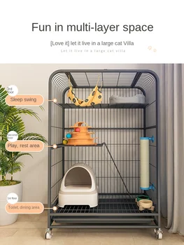Wyj Cat Cage Home Крытая вилла Супер Большое свободное пространство Кошачий туалет Встроенный питомник для кошек