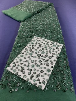 Африканская кружевная ткань с пайетками, расшитая бисером, Зеленый 2023, высококачественная кружевная ткань с последовательной вышивкой, Французская кружевная ткань в Нигерийском стиле для свадебного платья