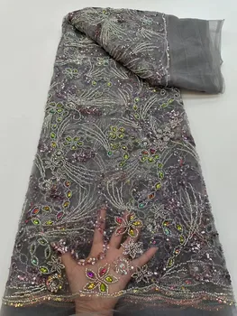 Африканская кружевная ткань, вышивка бисером ручной работы, Французский тюль, кружевная ткань для вечеринки, роскошные кружевные ткани с пайетками в Нигерийском стиле, свадебные кружевные ткани
