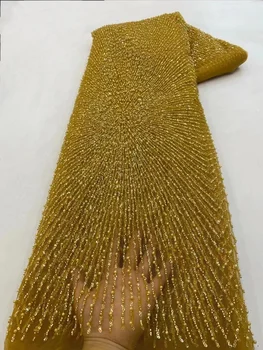 Африканская Французская кружевная ткань с блестками 2023, Высококачественная Нигерийская кружевная ткань с вышивкой бисером, материал для вечернего шитья