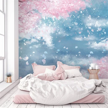 бейбехан пользовательские японские розовые лепестки обои для спальни гостиной потолочная фреска ТВ фон обои теплое покрытие стен