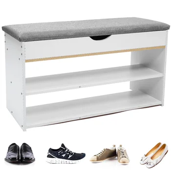 Белый Шкаф для хранения обуви, скамейка в прихожей, Цельный корпус с подушкой, табурет для обуви из деревянных панелей