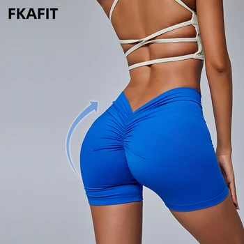 Бесшовные женские шорты для йоги с глубоким V-образным вырезом на спине, шорты для спортзала, короткие для тренировок, для женщин
