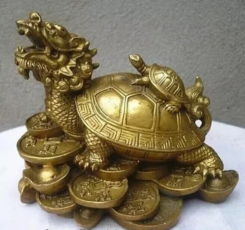 бронзовая статуэтка черепахи-дракона ручной работы в стиле фэншуй.