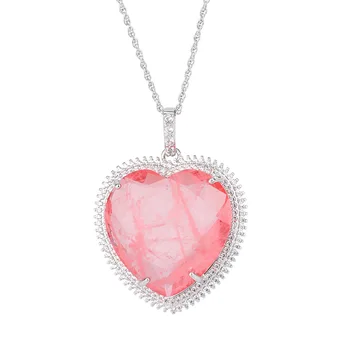 Весна Qiaoer 32*32 мм Сердце Розовый Кварц Аметист Параиба Турмалин Кулон Ожерелье для Женщин Драгоценный Камень Вечерние Ювелирный Подарок