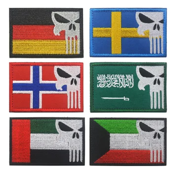 Германия Норвегия ОАЭ Арабский флаг Нашивки с черепом Флаг страны Военная нашивка Molle Тактический Моральный значок для рюкзака