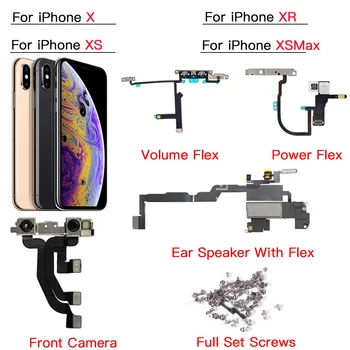 Гибкий кабель для фронтальной камеры для iPhone X XR XS Max Power Volume с динамиком для наушников и полной заменой установочных винтов