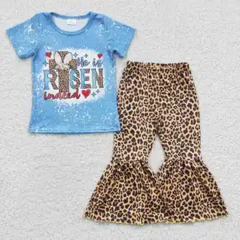 Горячая распродажа дизайнерской одежды для маленьких девочек, костюм с леопардовым рисунком и короткими рукавами синего цвета