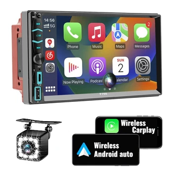 Двойной Din-радиоприемник с Carplay и Android Auto, 7-дюймовый сенсорный FM/AM-радио, Bluetooth, зеркальная связь, камера резервного копирования