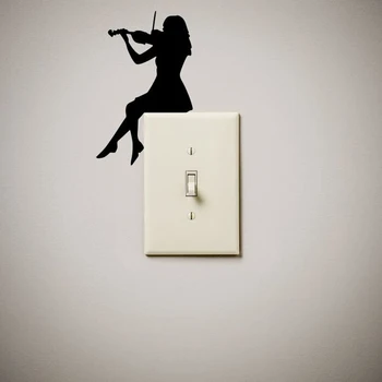 Девушка женщина играет на скрипке Наклейка на стену Виниловый милый забавный выключатель света Наклейка на стену крышка выключателя розетки Украшение Фрески Z944