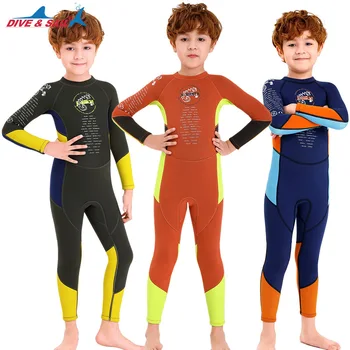 Детский неопреновый гидрокостюм 2,5 мм для мальчиков, термальные купальники, сохраняющие тепло, детские водолазные костюмы с длинным рукавом, Купальники