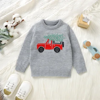Детский Рождественский свитер для маленьких девочек и мальчиков, вязаный пуловер с круглым вырезом, толстовка, Красная Рождественская одежда