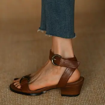 Женская обувь из овчины, демисезонные сандалии-гладиаторы, летние сандалии в римском стиле, базовые ретро-сандалии, женские туфли-лодочки с ремешком и пряжкой