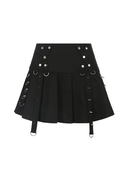 Женская плиссированная юбка Y2k Summer Harajuku в Корейском стиле, повседневная шикарная мода, Винтажная Черная готическая мини-юбка трапециевидной формы, одежда 2023 года