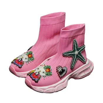Женские ботинки, Демисезонные ботинки, Вязаные носки без шнуровки, Женские ботинки на платформе 2023 года, Розовые женские ботинки Botas De Mujer