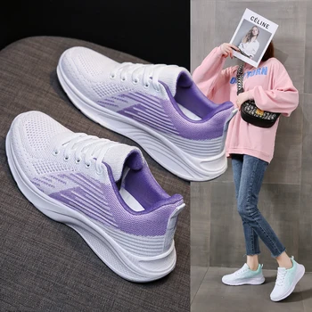 Женские кроссовки для ходьбы 2023, модные кроссовки для бега, легкая дышащая женская спортивная обувь на шнуровке, женские теннисные туфли на плоской подошве, уличные теннисные туфли