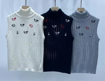 Женский свитер с вышивкой для собак, осенние джемперы-майки, опрятные футболки белого цвета, трикотажная открытая футболка без рукавов