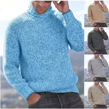 Зима 2023, Новый мужской однотонный свитер с высоким воротником и утолщением для тепла