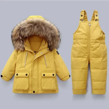 Зима -30С, комплекты детской одежды, куртки на утином пуху, комбинезон 2023, детский зимний костюм для маленьких мальчиков и маленьких девочек, теплый комбинезон, пальто
