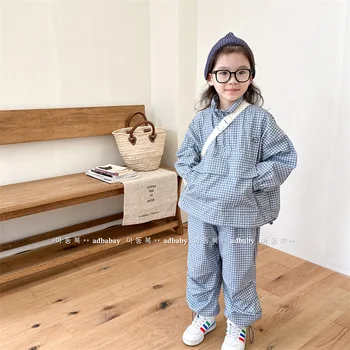 Зимние комплекты плотной одежды для детей 2023 года, детские хлопковые толстовки на молнии в корейском стиле, топы + брюки, одежда из двух предметов для мальчиков и девочек, костюм
