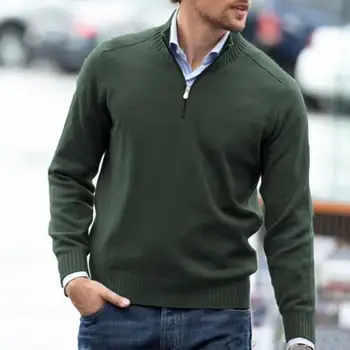 Зимний свитер, стильные мужские свитера с полувысоким воротником, теплый эластичный трикотаж для осени-зимы, модный однотонный свитер