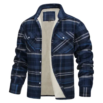 Зимняя мужская рубашка, пальто, Высококачественная Толстая хлопковая клетчатая Свободная куртка с длинными рукавами, Мужская шерстяная рубашка на подкладке, Куртки, Мужская одежда 5XL