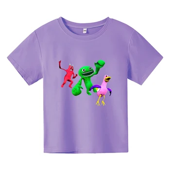 Игровая футболка с героями мультфильмов Garten of Banban с коротким рукавом из 100% хлопка, детская футболка Kawaii, Повседневные футболки для мальчиков и девочек с круглым вырезом