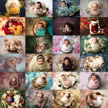 Изобразительное искусство Цветочные фоны для детской фотографии Реквизит для 1-го дня Рождения новорожденного Абстрактная текстура Цветочный фон ручной росписи