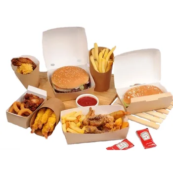 Индивидуальный ЛОГОТИП productcustom, пригодная для вторичной переработки коробка для упаковки гамбургеров из крафт-бумаги, дешевая коробка для бургеров