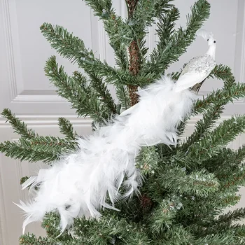 Искусственные белые павлины, рождественский орнамент из перьев, имитация птиц, клипса для рождественской елки, свадебные украшения, подвеска